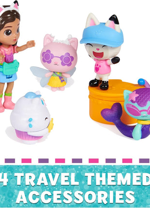 Spin Master Gabby's Dollhouse Travel Figure Set with 5 Cat Toys & Meow-Mazing Interactive Dollhouse with 7 Rooms, LCD Screen & Sound Effects Bundle