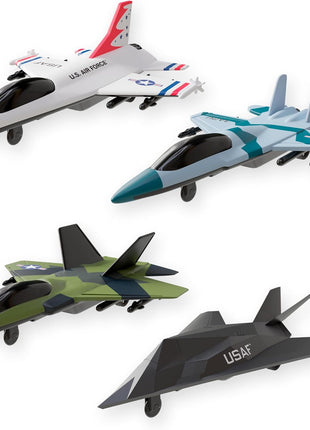 United Sates Air Force 4-Pack Toy Jet Squadron Die Cast Airplanes, Pull Back Military Fighter Jets, Diecast Air Plane Models