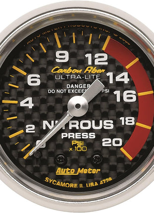 Auto Meter 4728 Carbon Fiber Mechanical Nitrous Pressure Gauge