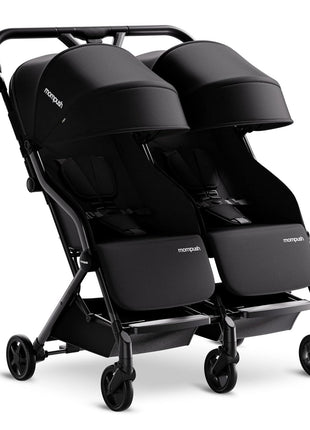 Mompush Lithe Double Stroller, Lightweight Side by Side, Infant & Toddler | 25 lbs design, 30-inch width fits doorways, one-step fold, independent recline, UPF50+ canopy, all-wheel suspension