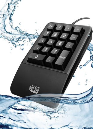 Adesso AKB-618UB Waterproof Numeric Keypad for PC Numberpad with Wrist Rest Support