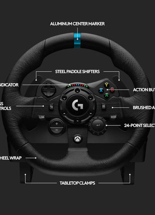 Logitech G923 Racing Wheel and Pedals for Xbox X|S, Xbox One and PC Featuring TRUEFORCE up to 1000 Hz Force Feedback, Responsive Pedal, Dual Clutch Launch Control, and Genuine Leather Wheel Cover