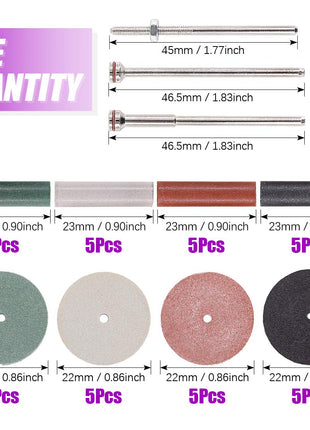 Swpeet 46Pcs Polishing Wheels Kit, 40Pcs 4 Colors Mixed Lab Beauty Silicone Rubber Polishing Wheels and Polishing Particle + 6 Mandrel Shank Perfect for Rotary Hand Pieces Rotary Tool