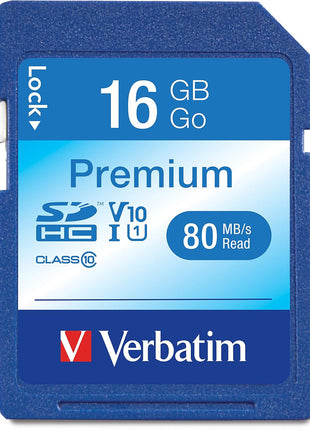 Verbatim 16GB Premium SDHC Memory Card, UHS-I V10 U1 Class 10, Blue