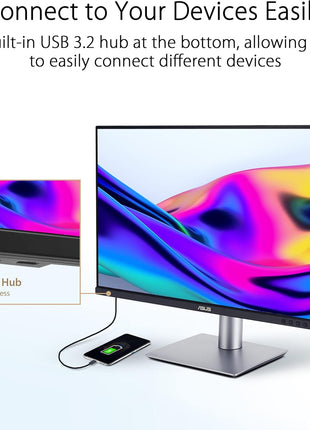 ASUS ProArt Display 27 inch 4K HDR Professional Monitor (PA279CRV) - IPS, UHD (3840 x 2160), 99% DCI-P3/Adobe RGB, ΔE < 2, Calman Verified, USB-C PD 96W, DisplayPort, Daisy-Chain, Ergonomic, 3yr Warranty