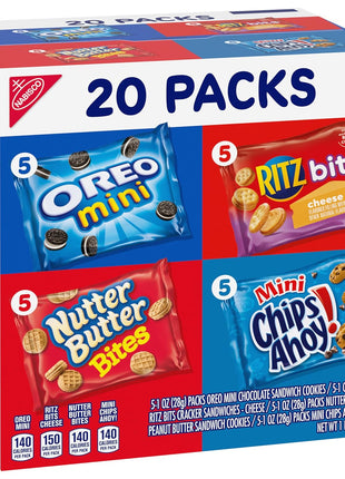 Nabisco Snacks Variety Pack, 4 Flavors, Cookies & Crackers, 20 Snack Packs | OREO Minis, NUTTER BUTTER Bites, CHIPS AHOY! Minis Cookies, and RITZ Bits Cheese Sandwich Crackers, Individually Wrapped