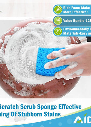 AIDEA Non Scratch Scrub Sponge, 24Count, Sponges for Dishes, Sponges Kitchen, Cleaning Sponge, Cleans Fast Without Scratching, Stands Up to Stuck on Grime, Cleaning Power for Everyday Jobs