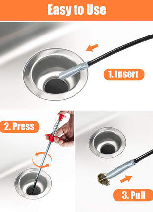 Hair Drain Clog Remover Tool – 6 × 25-Inch Sink Snake + 1 × 24-Inch Drain Cleaner Tool, Plumbing Snake for Shower, Toilet, Kitchen Sink & Tub – 7-Piece Hair Removal Tool Set