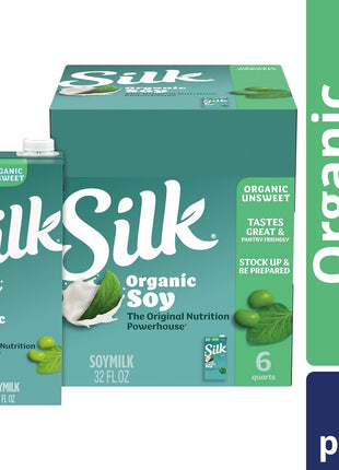Silk Shelf-Stable Organic Soy Milk, Unsweetened, Dairy-Free, Vegan, Non-GMO Project Verified,32 Fl Oz(Pack of 6)
