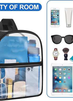 Oraben Clear Backpack Stadium Approved, 12 x 6 x 11 in, Small Transparent Backpack for Concerts, Sports Events, Festivals, Travel, Waterproof PVC, Adjustable Straps, Women Men