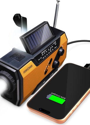 FosPower NOAA Emergency Weather Radio A1 7400mWh Portable Power Bank, AM/FM, USB/Solar/Hand Crank Charging, Battery Operated, SOS Alarm & Flashlight for Indoor/Outdoor Emergency - Orange
