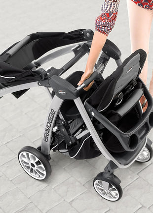 Chicco BravoFor2 Double Stroller for Infant and Toddler, Sit or Stand | Iron/Black, baby stroller with 5-point harness, Chicco car seat compatible, toddler standing platform, one-hand fold