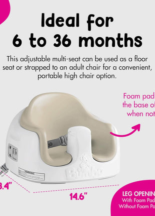 Bumbo 3-in-1 Portable Infant Multi-Seat with Tray, 6 to 36 Months, Taupe | All-in-One Travel, Feeding, and Play - Floor Seat, Booster Seat and High Chair for Baby and Toddler Dining & Activity