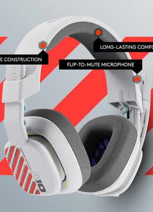 Logitech G Astro A10 Gen 2 Cross-Platform Wired Gaming Headset for PlayStation 5/4, Xbox S|X, Nintendo Switch, PC: 3.5mm Headphone Jack, 32mm Drivers, Flip-to-Mute Mic, Over-Ear - White/PS Edition