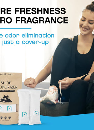 NonScents Shoe Deodorizer 2-Pack (4 Count) - Odor Eliminator, Air Freshener, Smell Absorber, Scent Remover for Shoes, Gym Bags, Soccer Cleats, Closets, Pet Area, Reusable - Shoe Deodorant