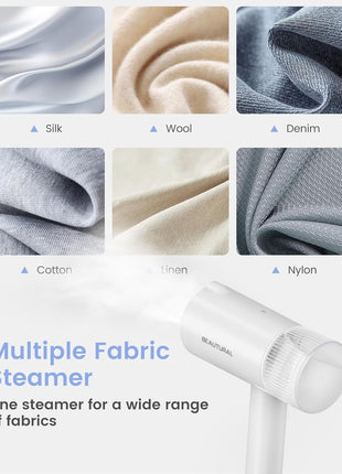 BEAUTURAL Travel Steamer for Clothes, Portable and Handheld, 1000W, White | Foldable Garment Wrinkle Remover, Fast 30s Heat-up, 120V Only (Not for 220V Europe)