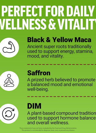 Force Factor Perfect Maca, Maca Root & DIM Supplement with Saffron | Boost Energy and Mood, with Yellow and Black Maca, Vitamins, Minerals, and Antioxidants, Dark Cherry Flavor, 60 Soft Chews