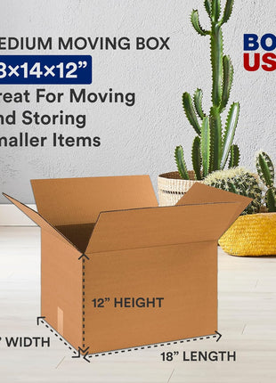 BOX USA Moving Boxes Medium 18 inchL x 14 inchW x 12 inchH 10-Pack | Corrugated Cardboard Box for Shipping, Mailing, Packing, Packaging and Storage 18x14x12