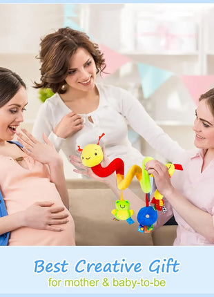 Spiral Car Seat Toys - Baby Sensory Soft Plush Hanging Toys for 0-12 Months Stroller Crib Accessories, Essentials for Expecting Moms & Baby Shower Registry Gift