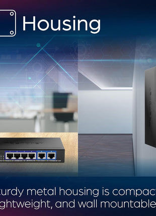 TRENDnet 6-Port 10G Switch, 4 x 2.5G RJ-45 Base-T Ports, 2 x 10G RJ-45 Ports, 60Gbps Switching Capacity, Wall Mountable, 10 Gigabit Network Connections, Lifetime Protection, Black, TEG-S762