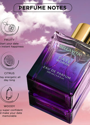 Bellavita Luxury DATE Eau de Parfum | 100 ml | Perfume for Women | Long-lasting women's Eau de Parfum with floral, fruity & romantic notes for daily wear and date nights.