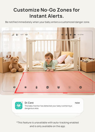 Dr.Care VistaView 5inch Smart WiFi Baby Monitor with Clip Mount - 2K HD Camera, App Control, Cry & Motion Alerts, Night Vision, 5000mAh Battery, 2-Way Talk, Multi-User, Triple Security