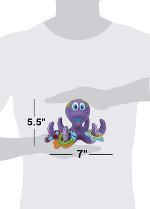 Nuby Floating Octopus with 3 Hoopla Rings - Baby & Toddler Bath Toy - No Hole Design Keeps Moisture Out - Fine Motor Skills - 18+ Months - Great Baby Pool Toys | 3 Hoopla Rings