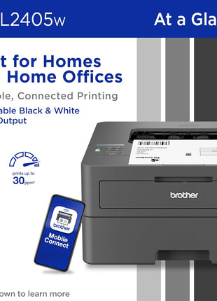 Brother HL-L2405W Wireless Compact Monochrome Laser Printer with Mobile Printing, Black & White Output | Includes Refresh Subscription Trial(1), Works with Alexa