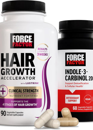 Force Factor Hair Growth Accelerator Multivitamin for Women & Men, with Lustriva, Biotin, Horsetail & Vitamins A, B12, C, D & E for Thicker Hair, Healthier Skin & Nails + Indole 3 Carbinole 200mg
