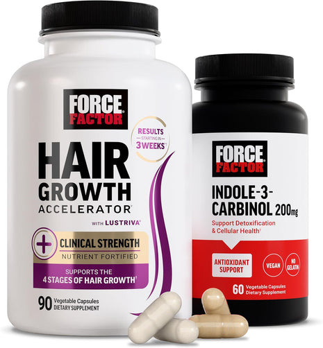 Force Factor Hair Growth Accelerator Multivitamin for Women & Men, with Lustriva, Biotin, Horsetail & Vitamins A, B12, C, D & E for Thicker Hair, Healthier Skin & Nails + Indole 3 Carbinole 200mg