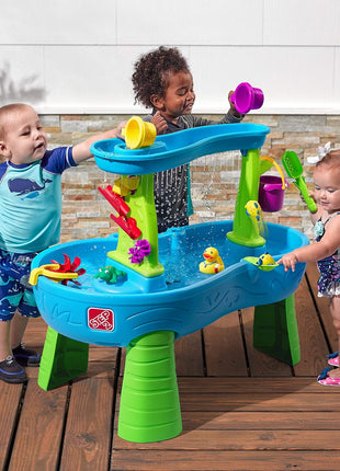 Step2 Rain Showers Splash Pond Toddler Water Table, Outdoor Kids Water Sensory Table, Ages 18+ Months, 13 Piece Water Toy Accessories, Blue & Green