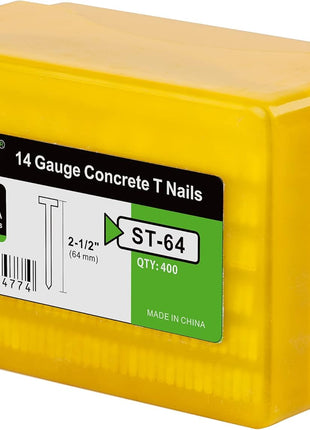 meite 14 Gauge Concrete Nails 2-1/2 Inch Leg T-Nails for Concrete Nail Gun, Galvanized Glue-collated Steel T Nailer Nail for Furring Strips Decking Truss Building, 400PCS/Box