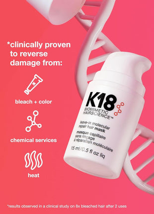 K18 Leave-In Molecular Repair Hair Mask, Patented, Lasting Repair For Dry, Frizzy, Damaged Hair, Reverse Damage In 4 Minutes From Bleach, Color, Chemical Services + Heat