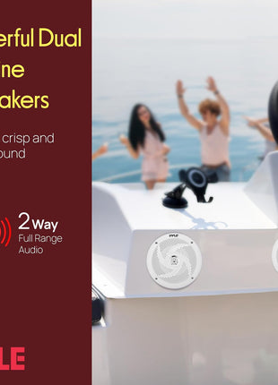 Pyle Marine Speakers - 5.25 Inch 2 Way Waterproof and Weather Resistant Outdoor Audio Stereo Sound System with 180 Watt Power and Low Profile Slim Style - 1 Pair - PLMRS5W (White)