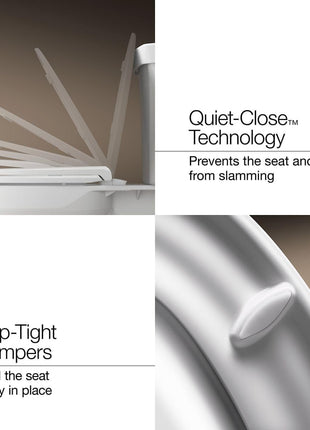KOHLER 4636-RL-0 Cachet ReadyLatch Elongated Toilet Seat Slow Close, Soft Close Toilet Seat Quiet Lid, Contoured Grip-Tight Bumpers Installation Hardware, Apartment Essentials, White
