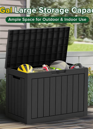 45 Gallon Waterproof Deck Box, Lockable Resin Storage Box for Patio Furniture Cushions, Garden Tools & Outdoor Delivery - Black, Easy Assembly, Multipurpose Patio Seat Bench
