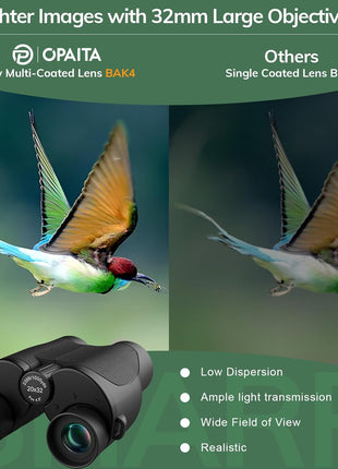 Compact Binoculars for Adults High Powered - OPAITA 20x32 Small Binoculars for Adults Kids with Low Light Vision for Hunting Cruise Ship Travel Concert Hiking