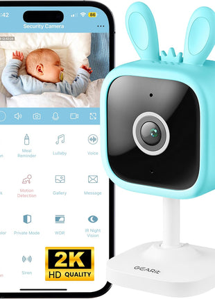 GEARit Baby Monitor with Camera & Audio 2K Video with Motion & Crying Detection, 2 Way Audio Easy WiFi Setup, Remote Monitoring - Easy to Set Crib Monitor with Adjustable Stand