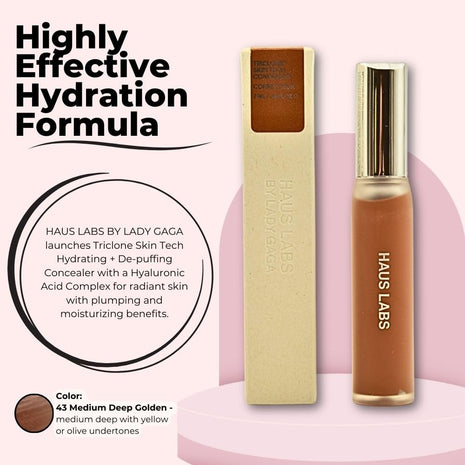 Haus Labs Triclone Skin Tech Hydrating Concealer 43 Medium Deep Golden Yellow Olive Undertones – Brightening, Crease-Resistant, Arnica-Infused