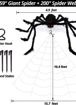 OCATO 200" Halloween Decorations Spider Web Outdoor +59" Giant Spider Décor | Halloween Decorations Outdoor/Indoor, Yard/Home/Costumes Parties/Haunted House Décor, Triangular Huge Spiders Web