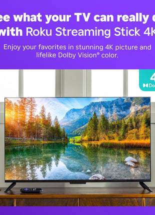 Roku Streaming Stick 4K - HDR & Dolby Vision Roku Streaming Device for TV with Voice Remote & Long-Range Wi-Fi - Free & Live TV