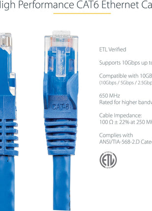 StarTech 7ft CAT6 Ethernet Cable - Blue CAT 6 Gigabit Ethernet Wire -250Mhz 100W PoE RJ45 UTP Network Patch Cord Snagless with Strain Relief (N6PATCH7BL)