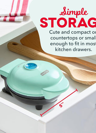DASH Mini Waffle Maker   4 Waffle Mold, Nonstick Waffle Iron with Quick Heat Up, PTFE Nonstick Surface   Perfect Mini Waffle Maker for Kids and Families, Just Add Batter (Aqua)