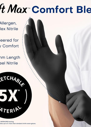 Supmedic Disposable Nitrile Gloves, Chemical Resistant, Powder-Free, Latex-Free, Food Safe, Medical Exam Gloves, Black, Large, 100 Pcs