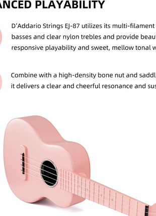 TOM 23" Carbon Fiber Concert Ukulele -Waterproof, Ultra-Lightweight (1.25 lbs),Beginner-Friendly Ukulele For Kids, Ideal For Professionals & Outdoor Adventures, Easy to Maintain (Pink)