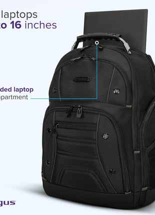 Targus Drifter Essentials Laptop Backpack, Travel Backpack for Laptops up to 16" Backpack for Men & Women, College Back Pack Bookbag or Work Backpack, School Bag Travel Backpack Black(TBB63805GL)