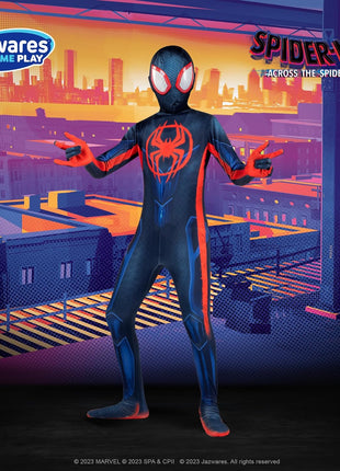 Marvel Miles Morales: Spider-Man Official Youth Deluxe Zentai Costume - Stretch Spandex with Hidden Zippers, Wrist Slits (M) Multi