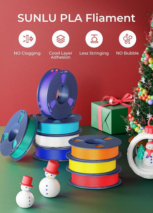 250g PLA Filament 1.75mm Bundle, SUNLU 3D Printer Filament Neatly Wound, Individually Vacuum Packed, 250g Spool, 8 Rolls, White+Red+Orange+Yellow+Green+Blue+Cyan+Purple