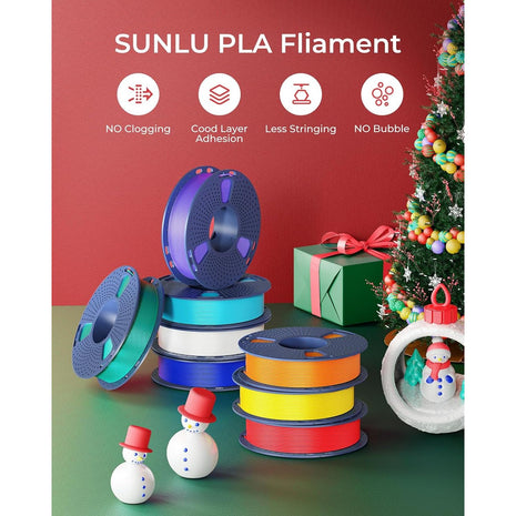 250g PLA Filament 1.75mm Bundle, SUNLU 3D Printer Filament Neatly Wound, Individually Vacuum Packed, 250g Spool, 8 Rolls, White+Red+Orange+Yellow+Green+Blue+Cyan+Purple