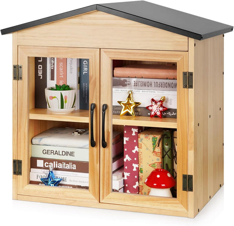 Exttlliy Outdoor Library Outdoor Book Box Storage Small Wooden Cabinet Little Literature Box for Neighborhoods Community and Schools Sharing Books, Flyers, Newspapers, Food and Art (D)